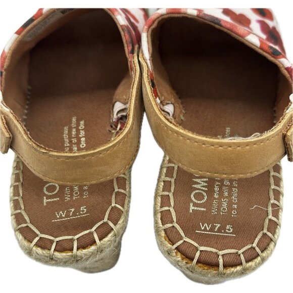 TOMS Sandals Womens 8 Monica Poppy Casual Slingback Wedge Red Floral 10013451 - Picture 7 of 8